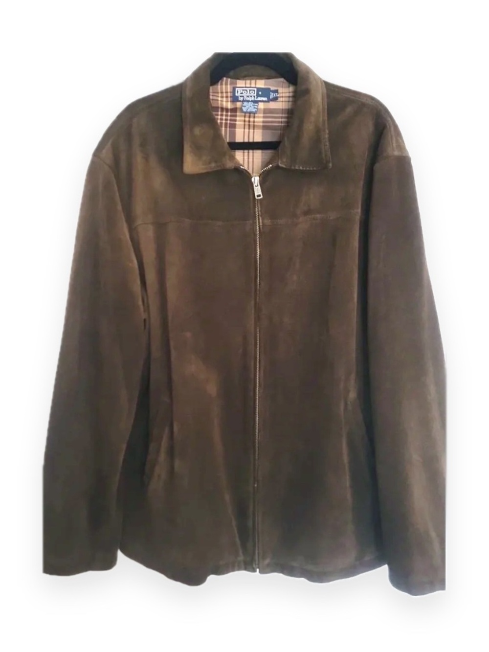 Polo Ralph Lauren Mens XL Brown Suede Leather Jacket Plaid Lined